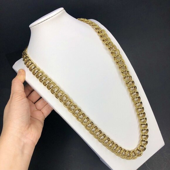 Vtg G Clasp Heavy Chunky Givenchy Chain Necklace 31" Gold Tone Cuban Double Link - Picture 5 of 13